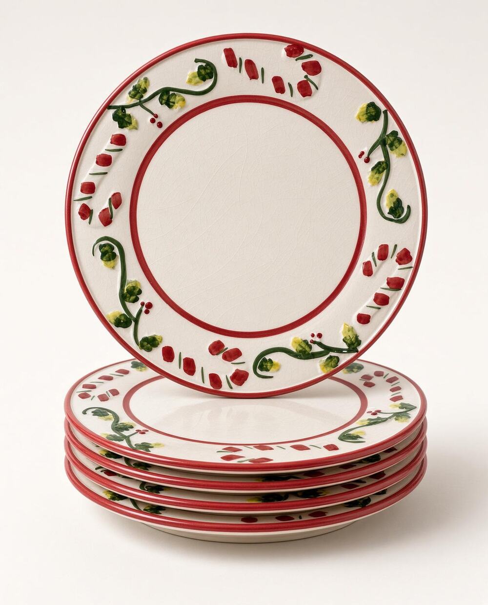 Holly Berry Plate Set, Vintage Christmas Dishes, Cream Holiday Salad Ware